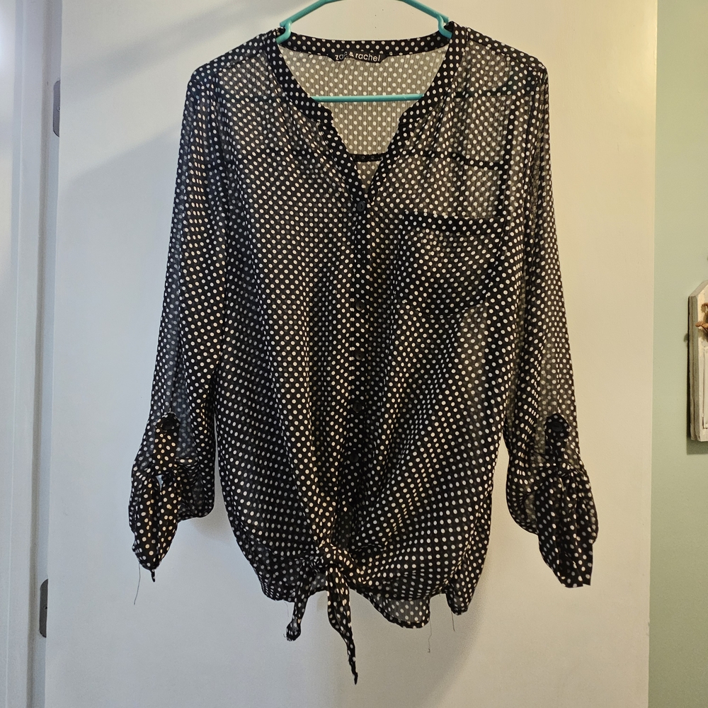 Zac & Rachel Black and White 3/4 Sleeve Tie Front Blouse